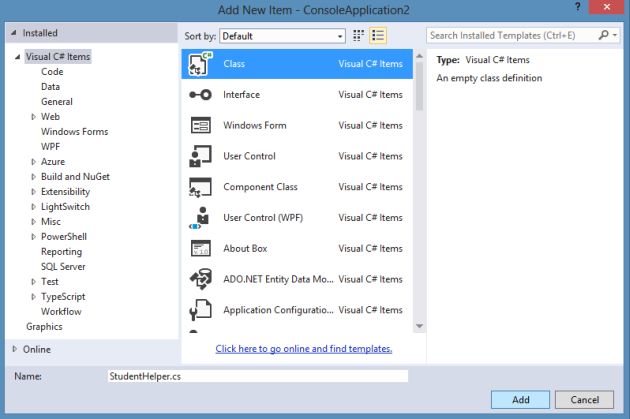 Adding Class in the Project